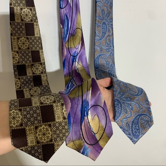 Vintage bundle of three men’s silk neckties print mixed lot ties professional - Picture 4 of 7